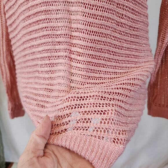 APT. 9 Pink Metallic Open Weave Long Sweater Woman's Size XL - Picture 2 of 6